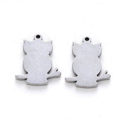 Stainless Steel Owl Silhouette Charms, 17mm x 14mm, Set of 10