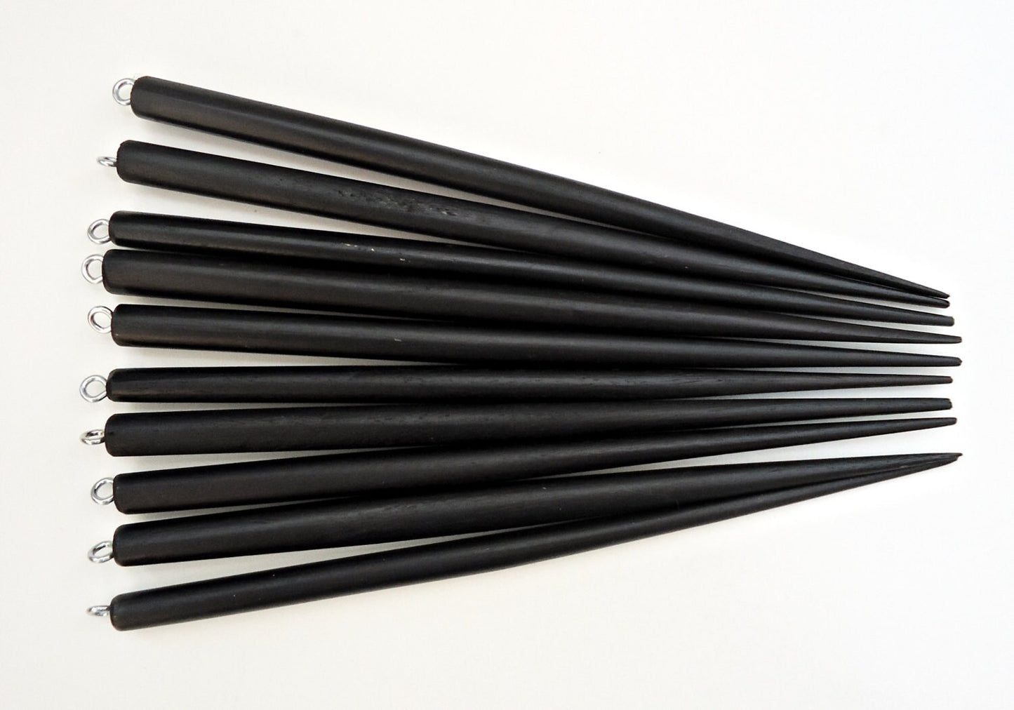 Six Inch Black Wooden Hair Sticks with Silver Loop - Set of 10