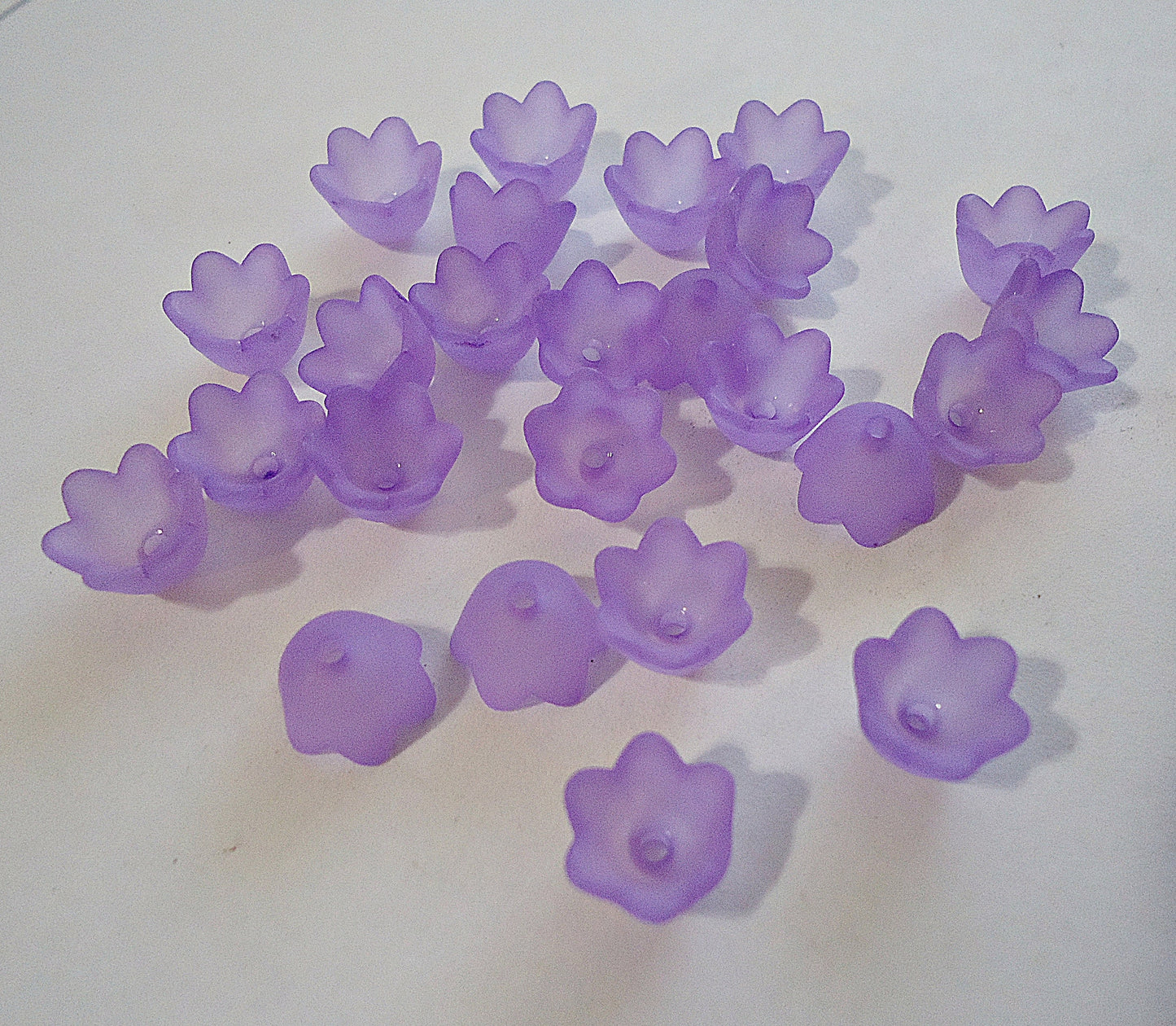 Frosted Acrylic Flower Bead Caps, 10x6mm, Sea Foam Green, Blue, Purple, Magenta Pink, White, Brown, Lily of the Valley, Tulip, Set of 50