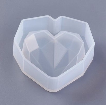 Silicone Molds for Epoxy Resin Crafts, Faceted Hearts, 3 Sizes: 64mm, 55mm, 42mm, Paperweights, Jewels, Baubles