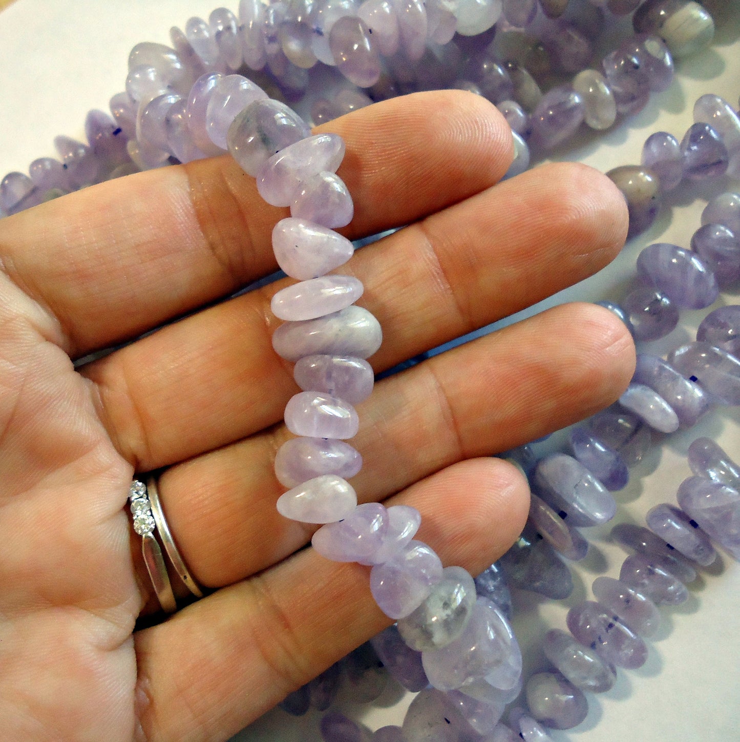 Amethyst Pebbles 10-15mm, Tumbled, Smooth, Center Drilled, 16" Strand, Light Purple