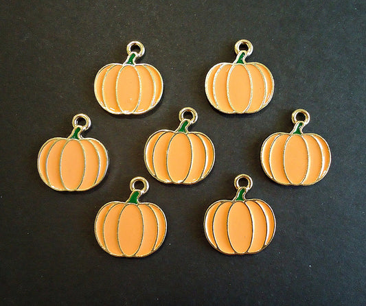 Small Pumpkin Charms, Orange Enamel and Gold Plating, Set of 10