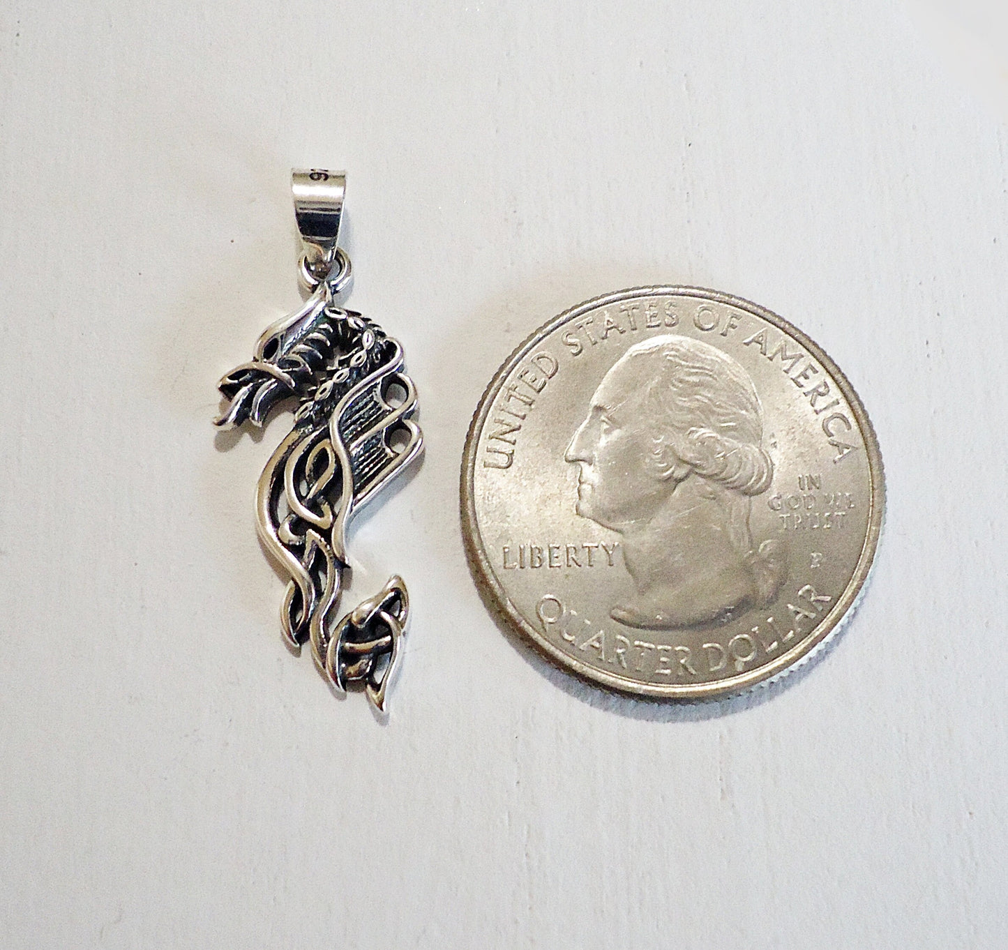 Sterling Silver Celtic Dragon Pendant, 1 inch Tall, with Soldered Bail