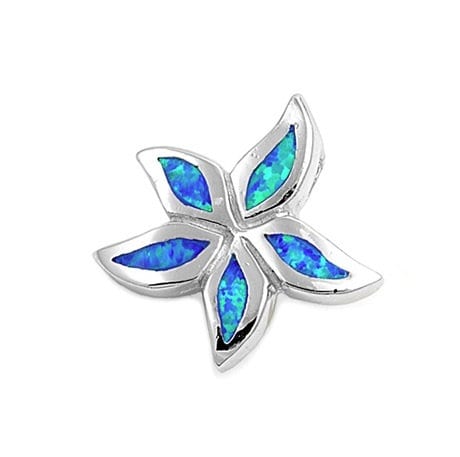 Sterling Silver Blue Opal Flower Slider Pendant - 18mm - Integrated Slider Bail