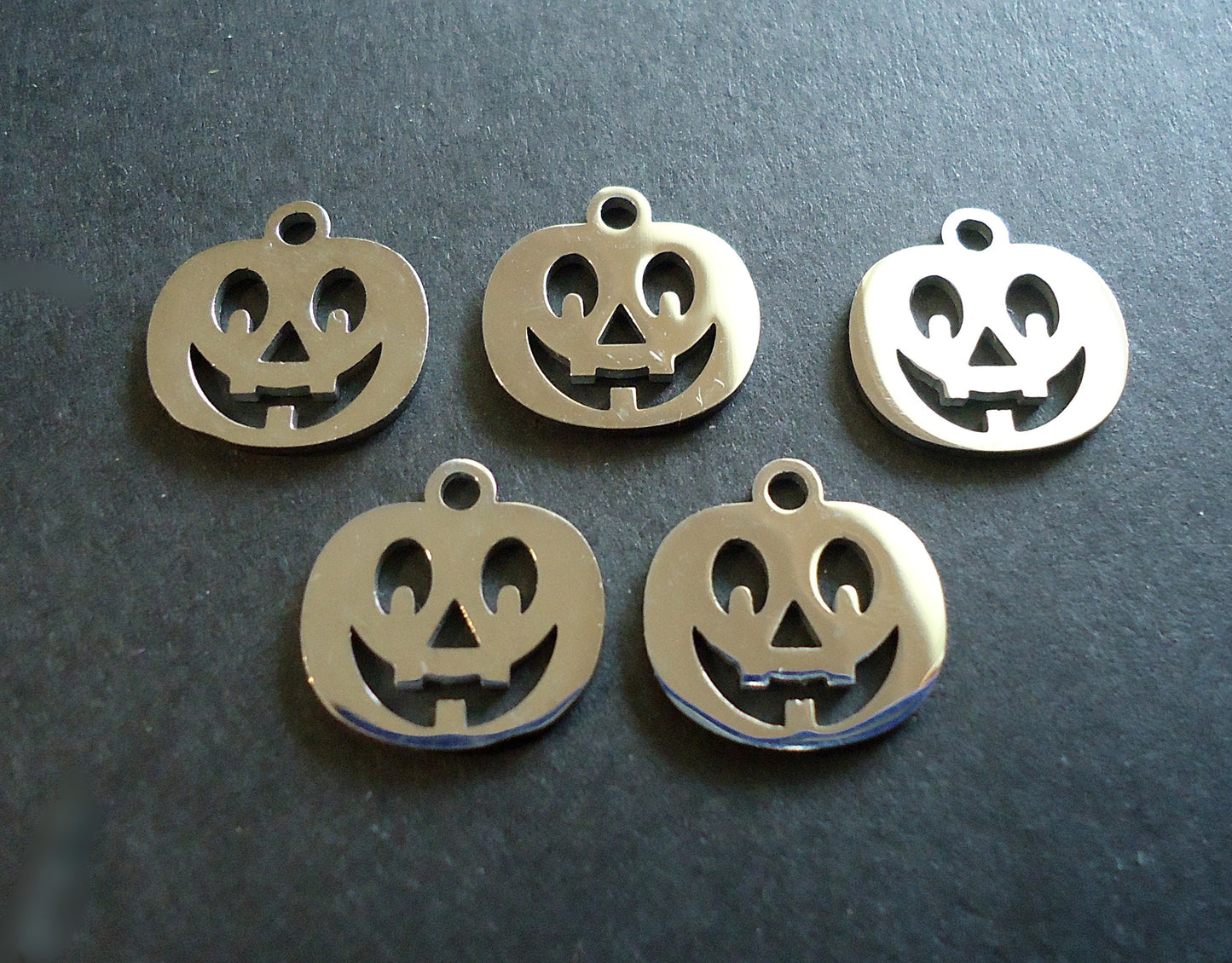 Small Stainless Steel Jack-o-Lantern Pumpkin Charms - Halloween Charms - 12mm x 12mm - Sets of 10