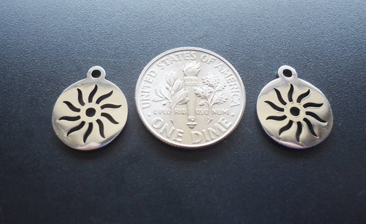 Small Stainless Steel Sun Rays Laser-cut Charms - 14mm x 12mm - Set of 10