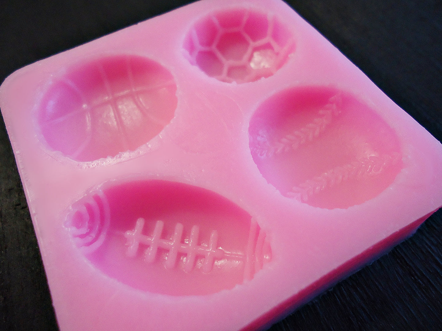 Small Silicone Mold, Sports Balls, Basketball, Football, Baseball, Soccer Ball, Food Safe, Candy, Wax, Clay, Chocolate, Fondant, Epoxy Resin