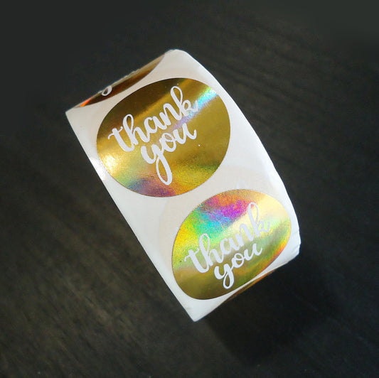 Stickers, 'Thank You', Metallic Gold and White, 1 inch Wide, Packaging, Labels, Bulk quantities