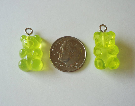 Translucent Gummy Bear Charms, Pink, Purple, Blue, Red Orange, Lemon Lime, Set of 20