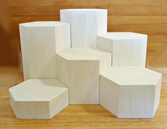 Wooden Hexagon Risers, White, 3.5" Across, 1" - 6" Heights