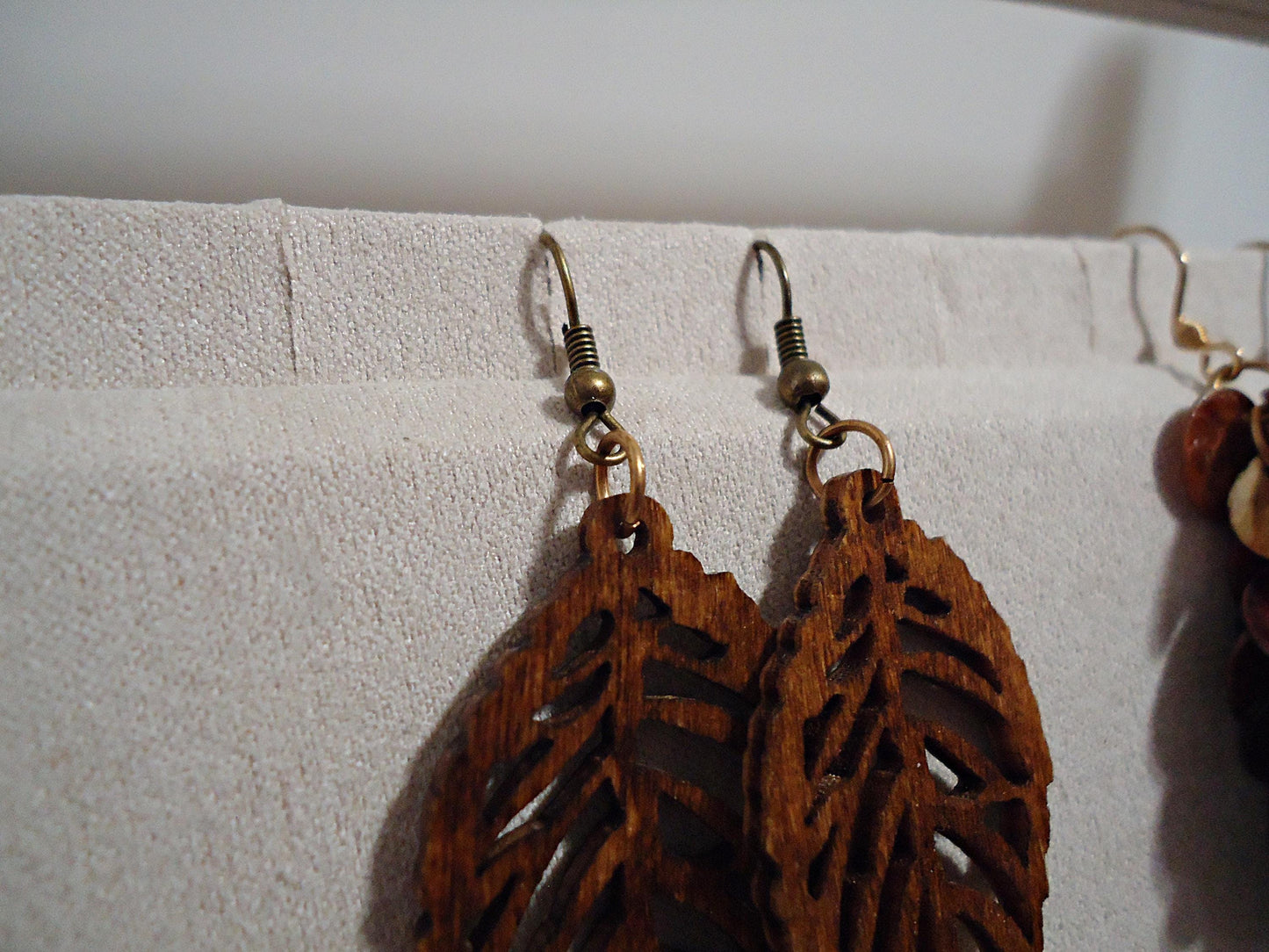 Large Necklace / Earring Display, 15.75" Wide x 14.5" Tall, Bamboo Wood and White Painted Mandala