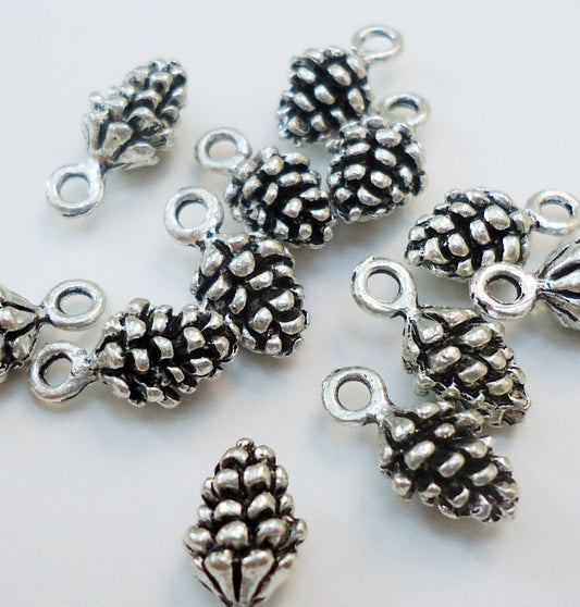 100 Tiny Pinecone Charms - Antique Silver, Copper, or Gold