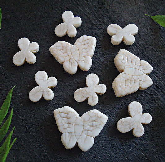 Faux Stone Butterfly Beads, 2 sizes, White Howlite Turquoise Stone