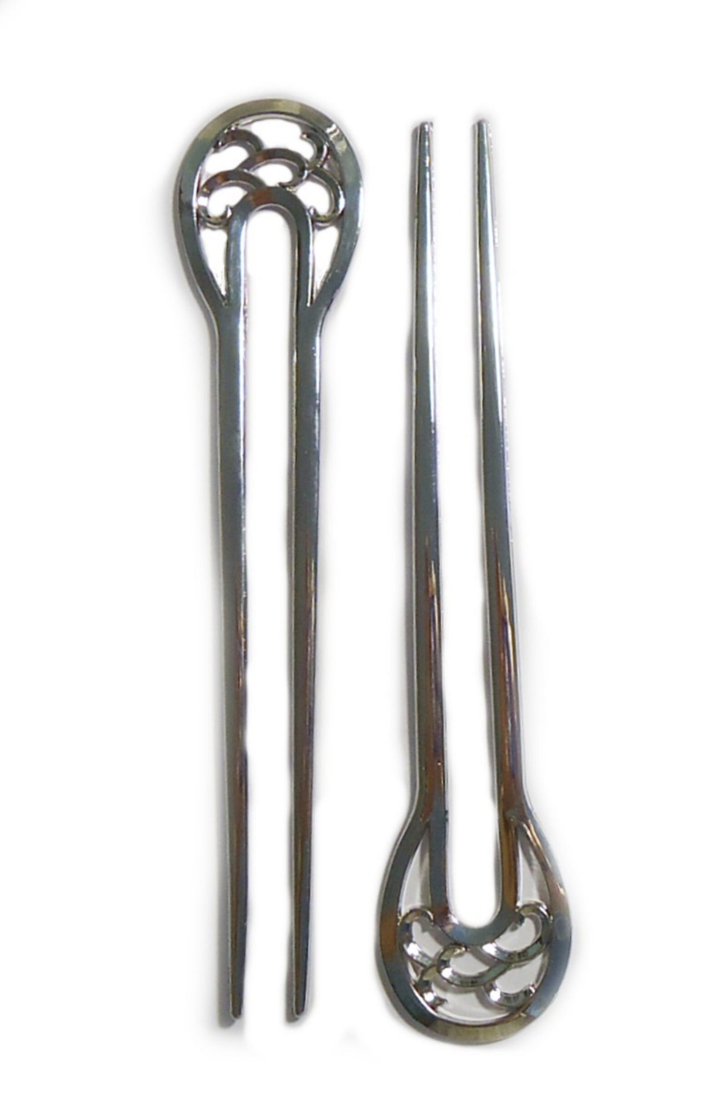 Metal Alloy Hair Sticks Filigree U-Shape Hair Pick, Hair Fork, Antique Silver or Antique Bronze, 6" Long