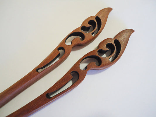 Seven Inch Sturdy Wooden Hair Sticks, Carved Wings