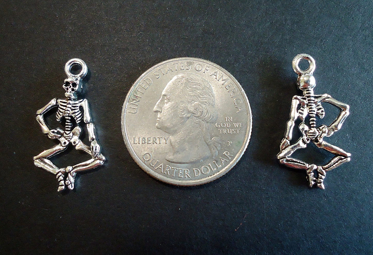 Dancing Skeleton Pendants / Charms - Antique Silver, 1" Tall x 1/2" Wide