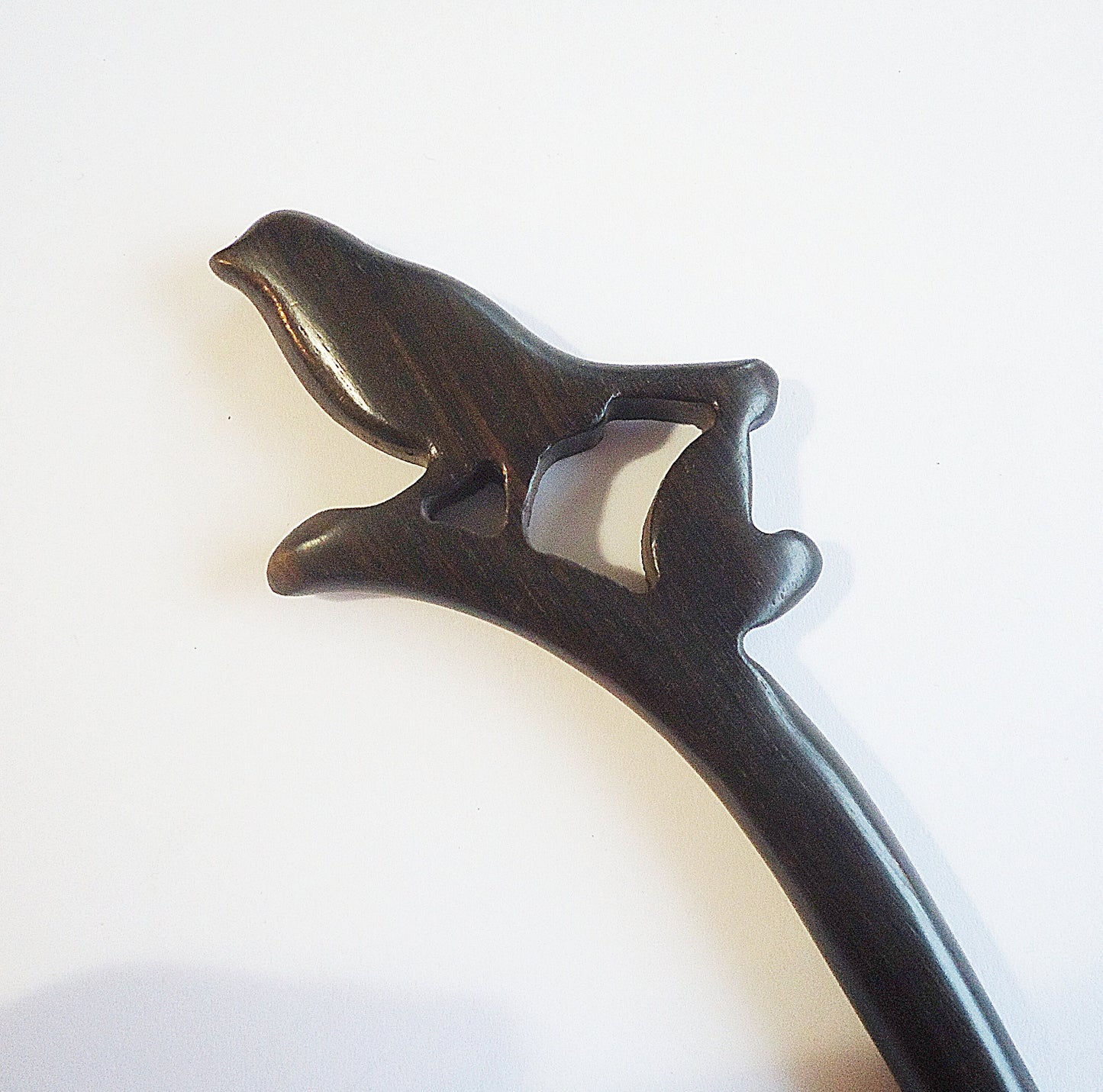 Wooden Bird Hair Stick, Dark Brown, 7" long