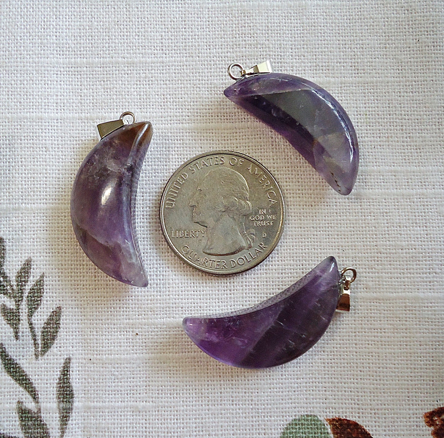Amethyst Stone Crescent Moon Pendant with Bail, 1.25 inches Tall