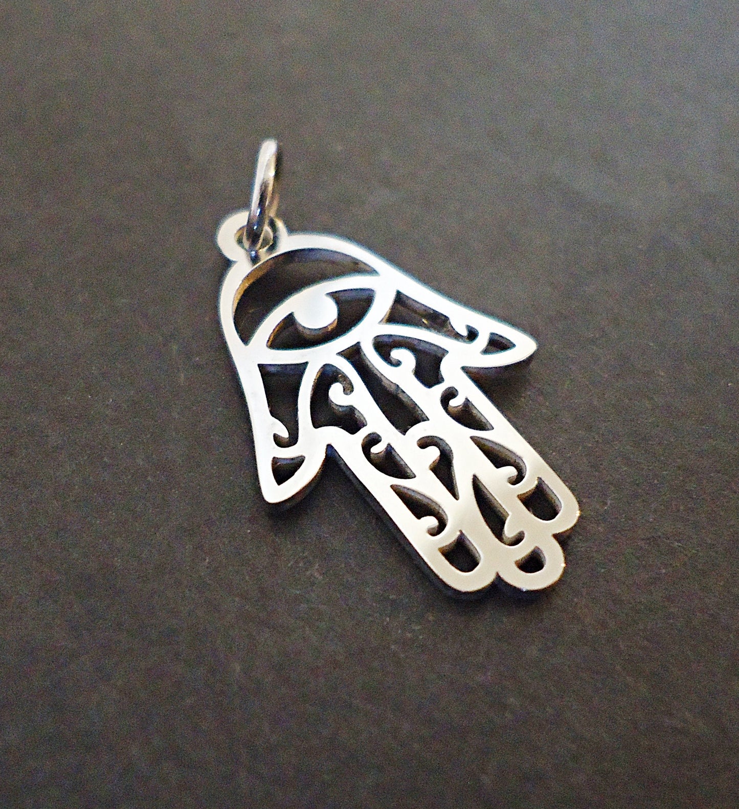 Small Stainless Steel Hamsa Pendant Charm, Fatima, Hand of God, 21mm Tall x 17mm Wide, Silver