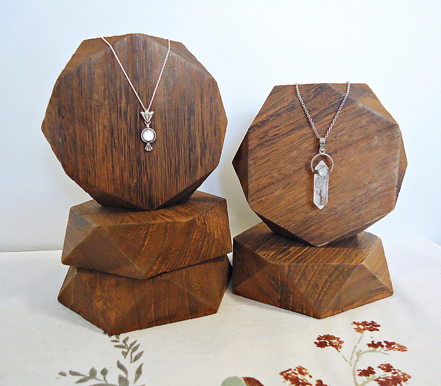 Flat Hexagon Wooden Riser, Tabletop Riser, Vertical or Lay Flat, Bracelet Display, Small Item Display, Versatile, Brown