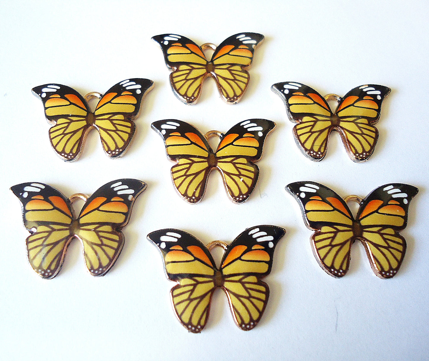 Butterfly Charms / Pendants, Blue, Pink, Yellow, Purple, Light Gold, Enameled, 7/8" W x 5/8" Tall