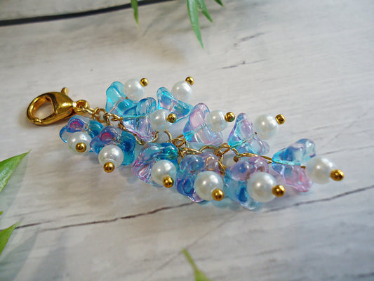 Glass Flower Bag Charm, Magenta, Blue, Green, Red, or Pink