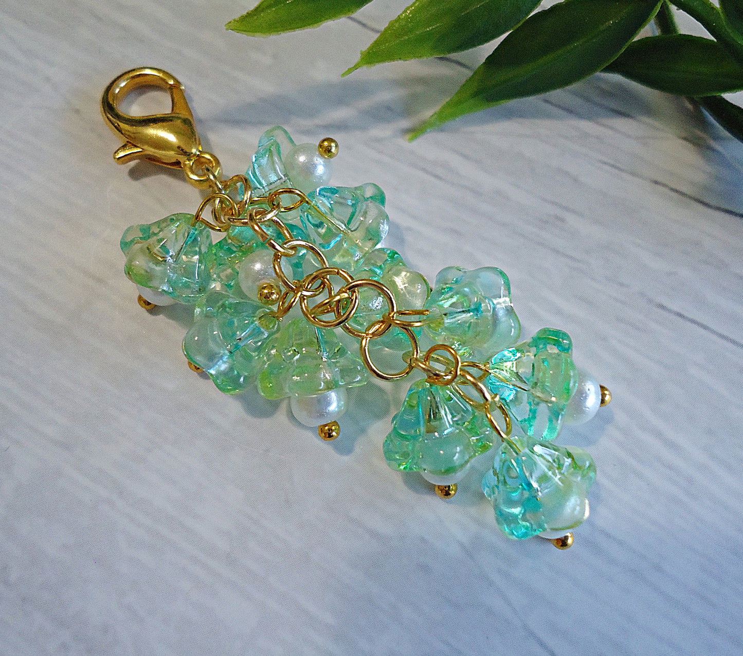 Glass Flower Bag Charm, Magenta, Blue, Green, Red, or Pink