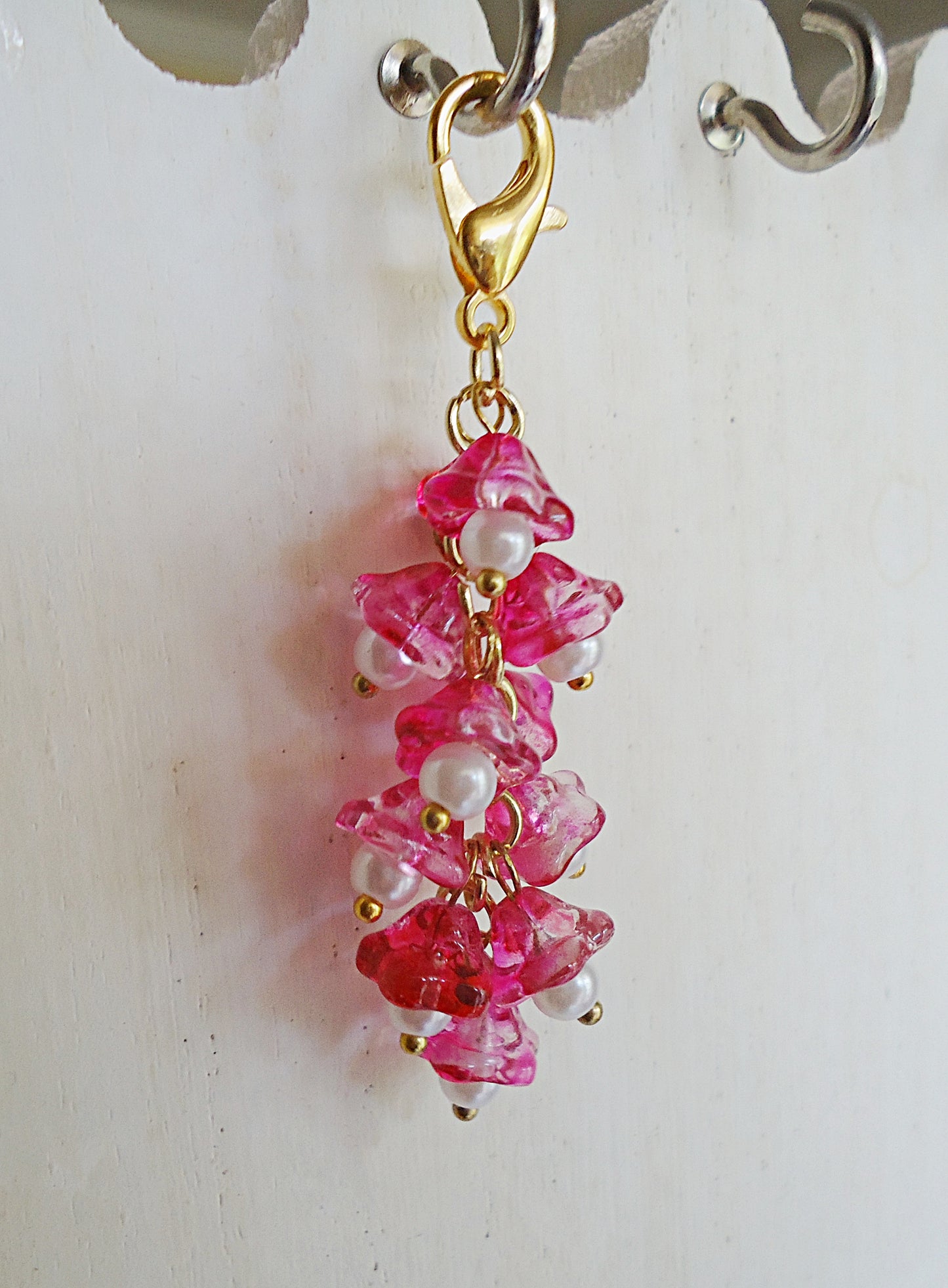 Glass Flower Bag Charm, Magenta, Blue, Green, Red, or Pink
