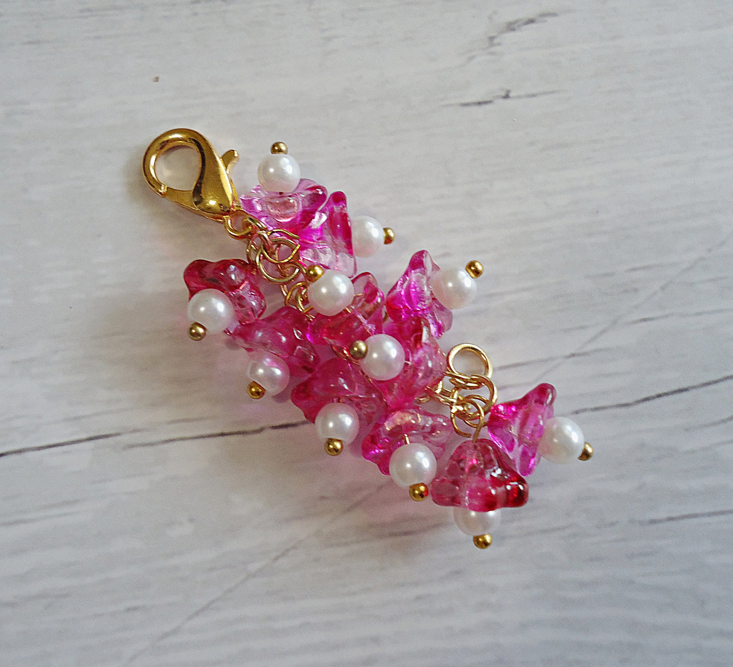 Glass Flower Bag Charm, Magenta, Blue, Green, Red, or Pink