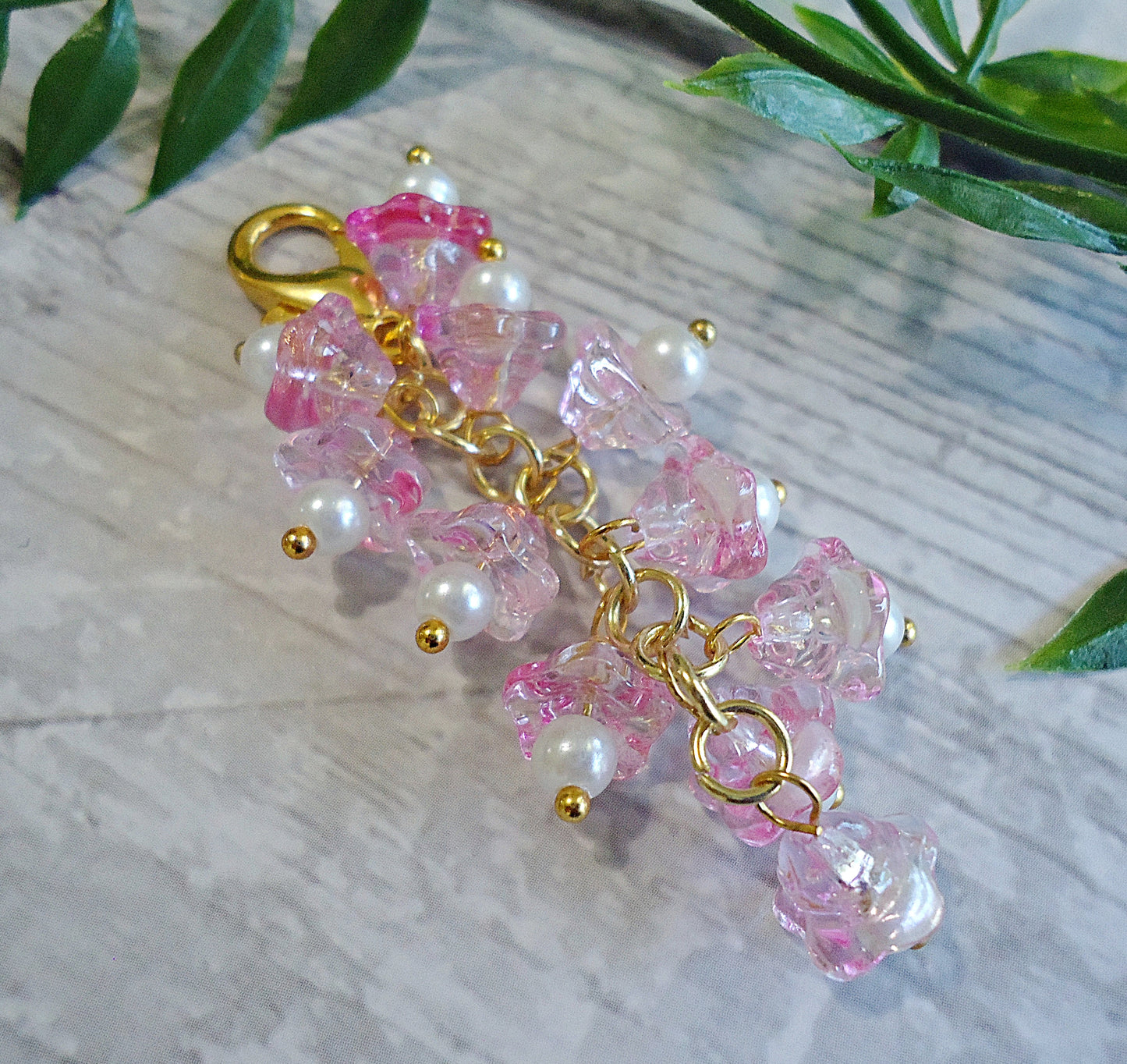 Glass Flower Bag Charm, Magenta, Blue, Green, Red, or Pink