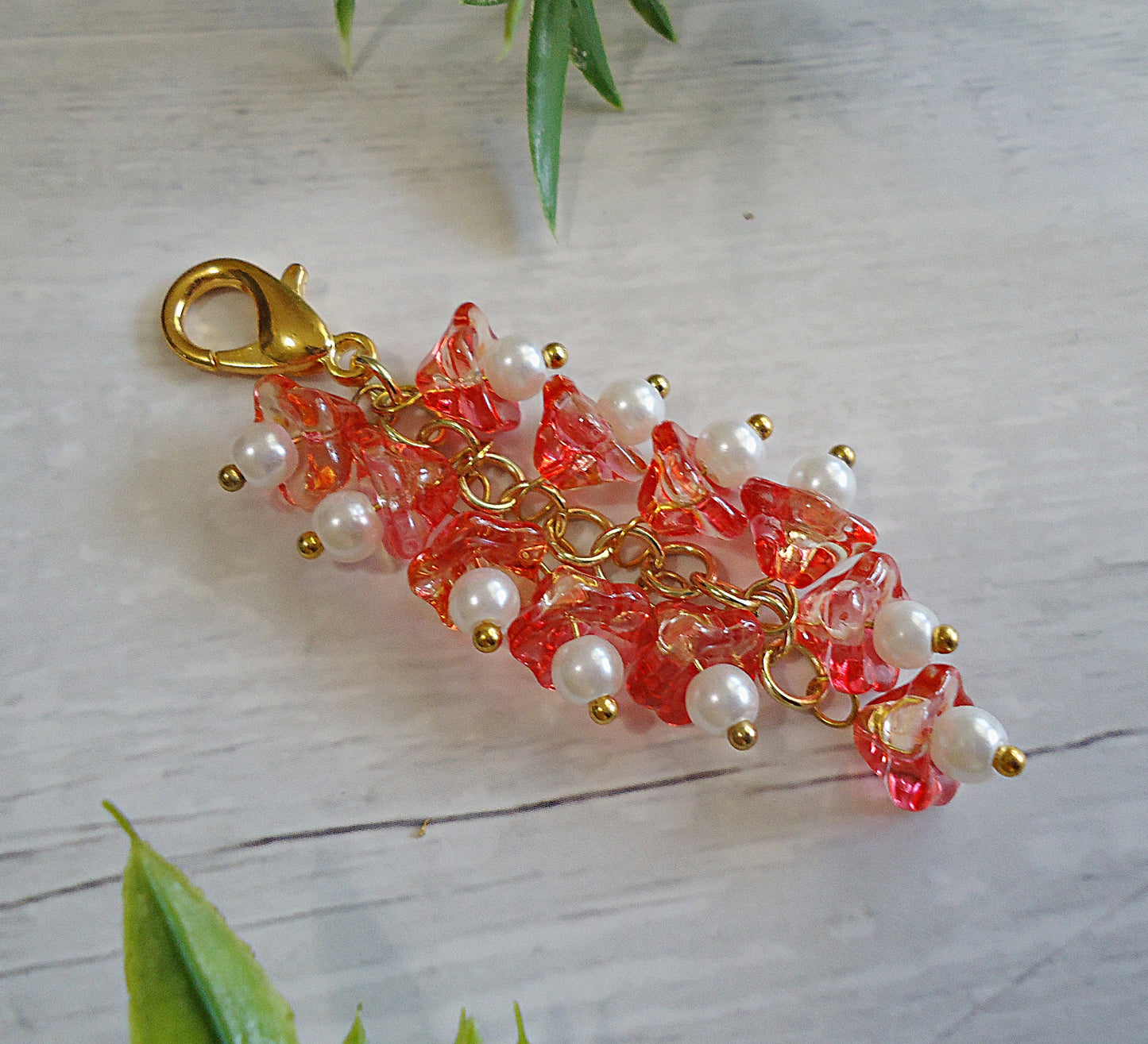 Glass Flower Bag Charm, Magenta, Blue, Green, Red, or Pink