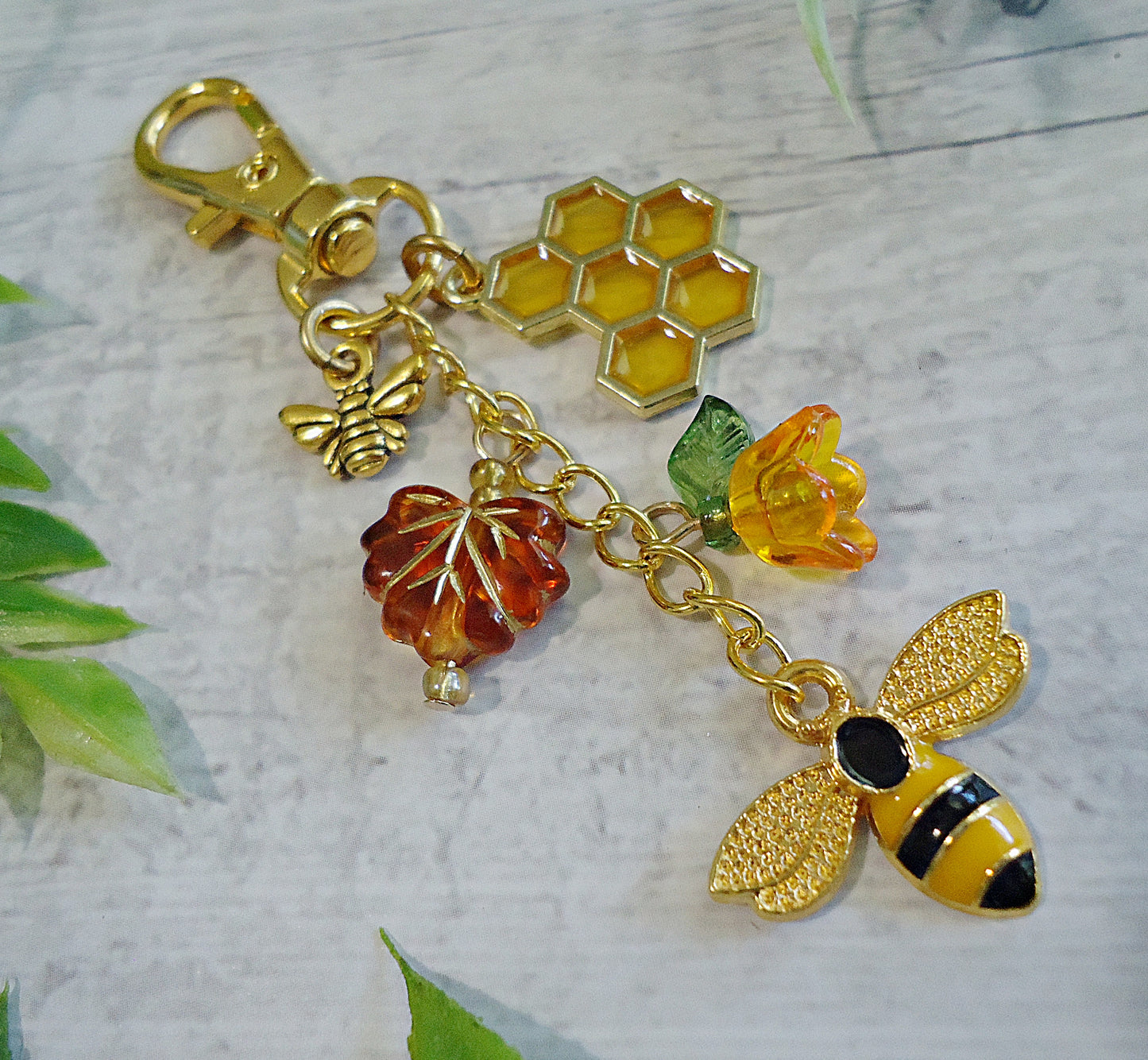 Honeycomb, Bees, and Flowers Bag Charm