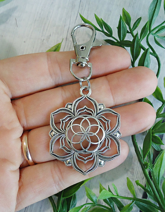 Large Silver Lotus Flower Bag Charm
