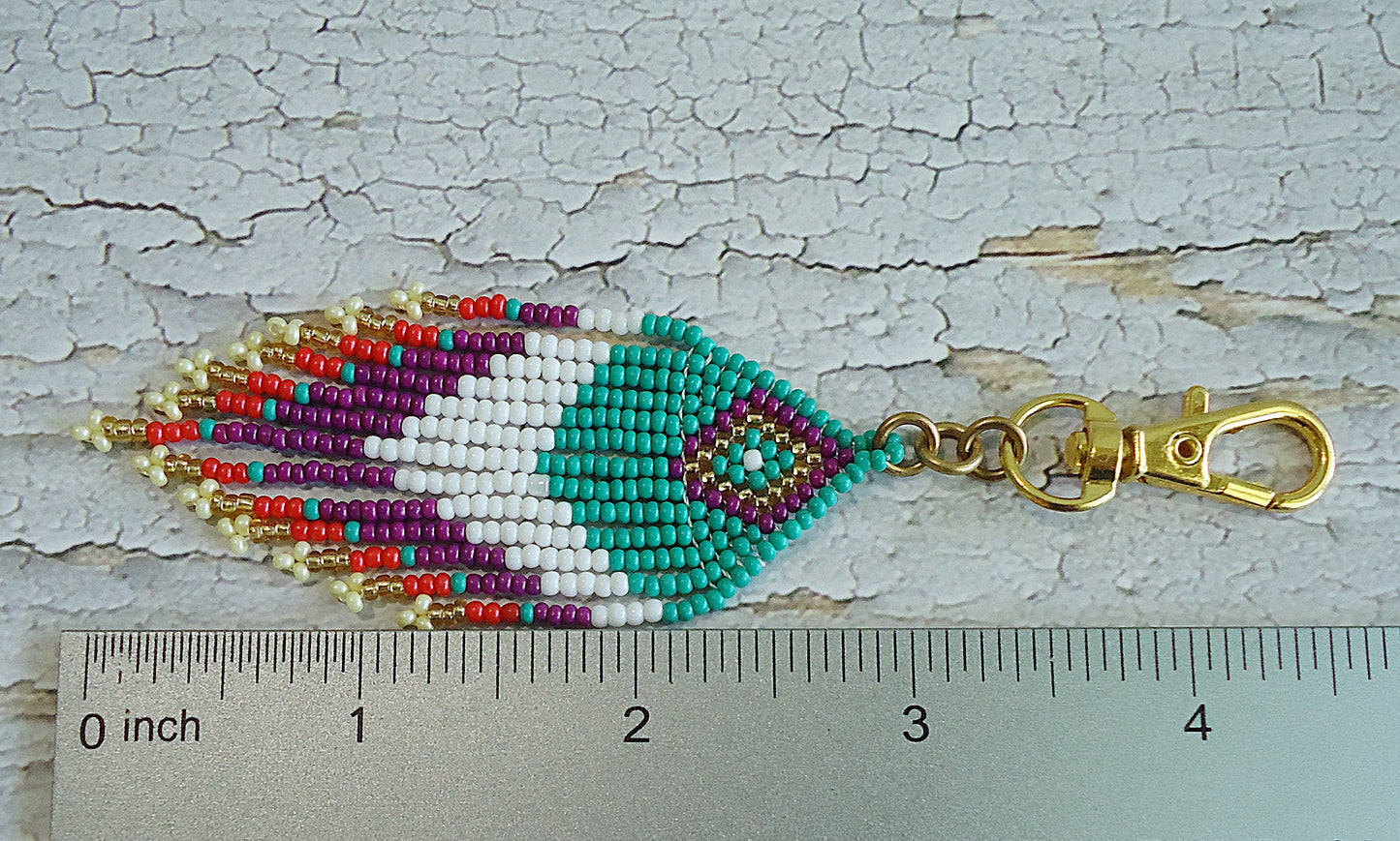 Seed Bead Tassel Bag Charm, Southwest Turquoise Purple Red White