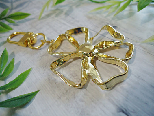 Large Gold Ribbon Flower Bag Charm