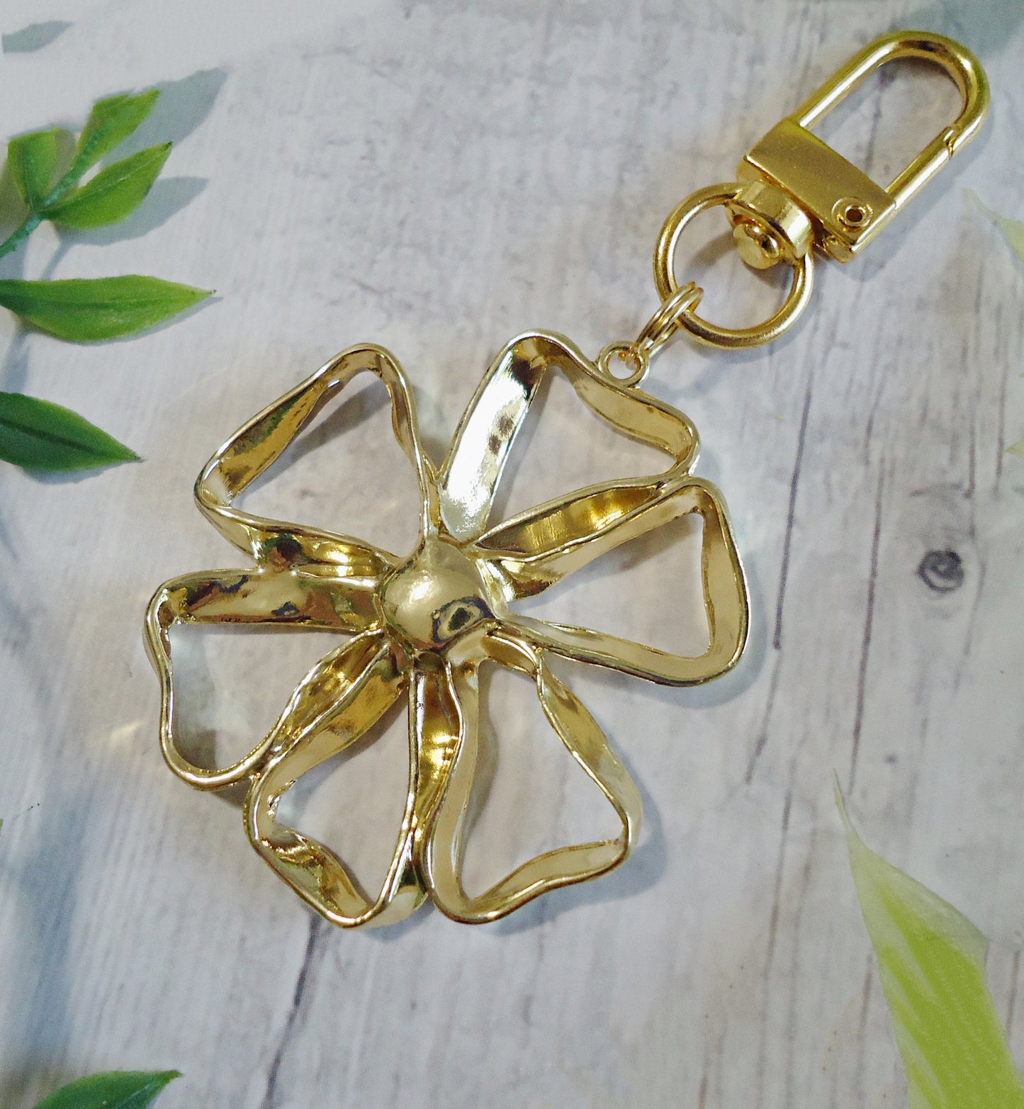 Large Gold Ribbon Flower Bag Charm