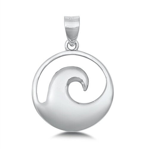 Sterling Silver Wave Pendant with Bail, 15mm Wide