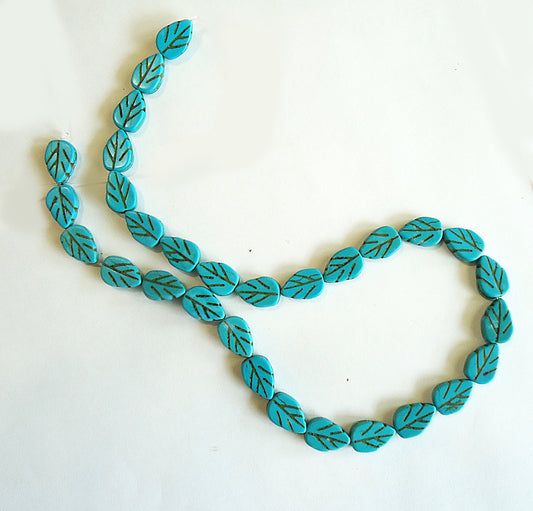 Turquoise Stone Leaves, 15.75" Strand, 30 Pieces, Synthetic Turquoise, 14mm x9mm x4mm