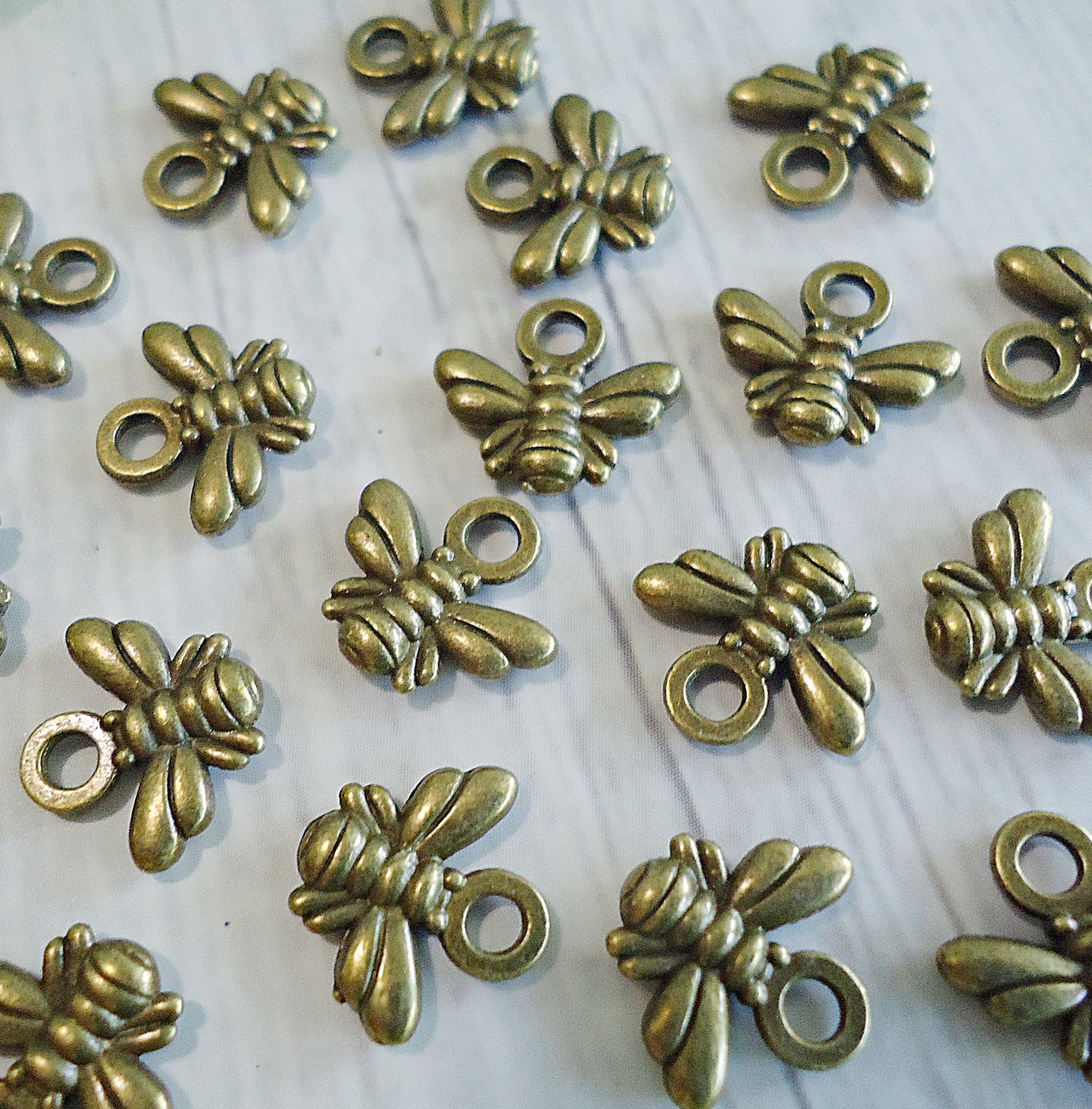 Tiny Bronze Bee Charms, 10mm, Set of 10