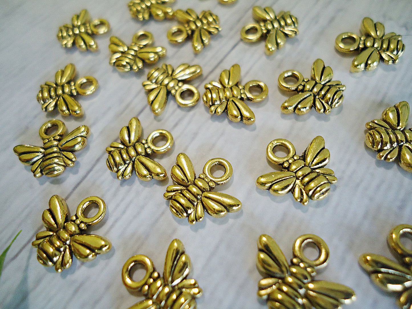 Tiny Golden Bee Charms, 10mm, Set of 10