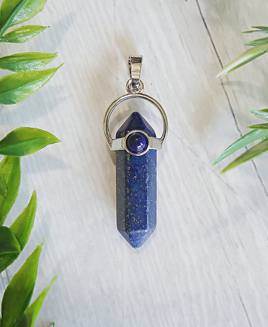 Lapis Lazuli Crystal Pendant, Double Terminated Stone Crystal, 1.25" Long