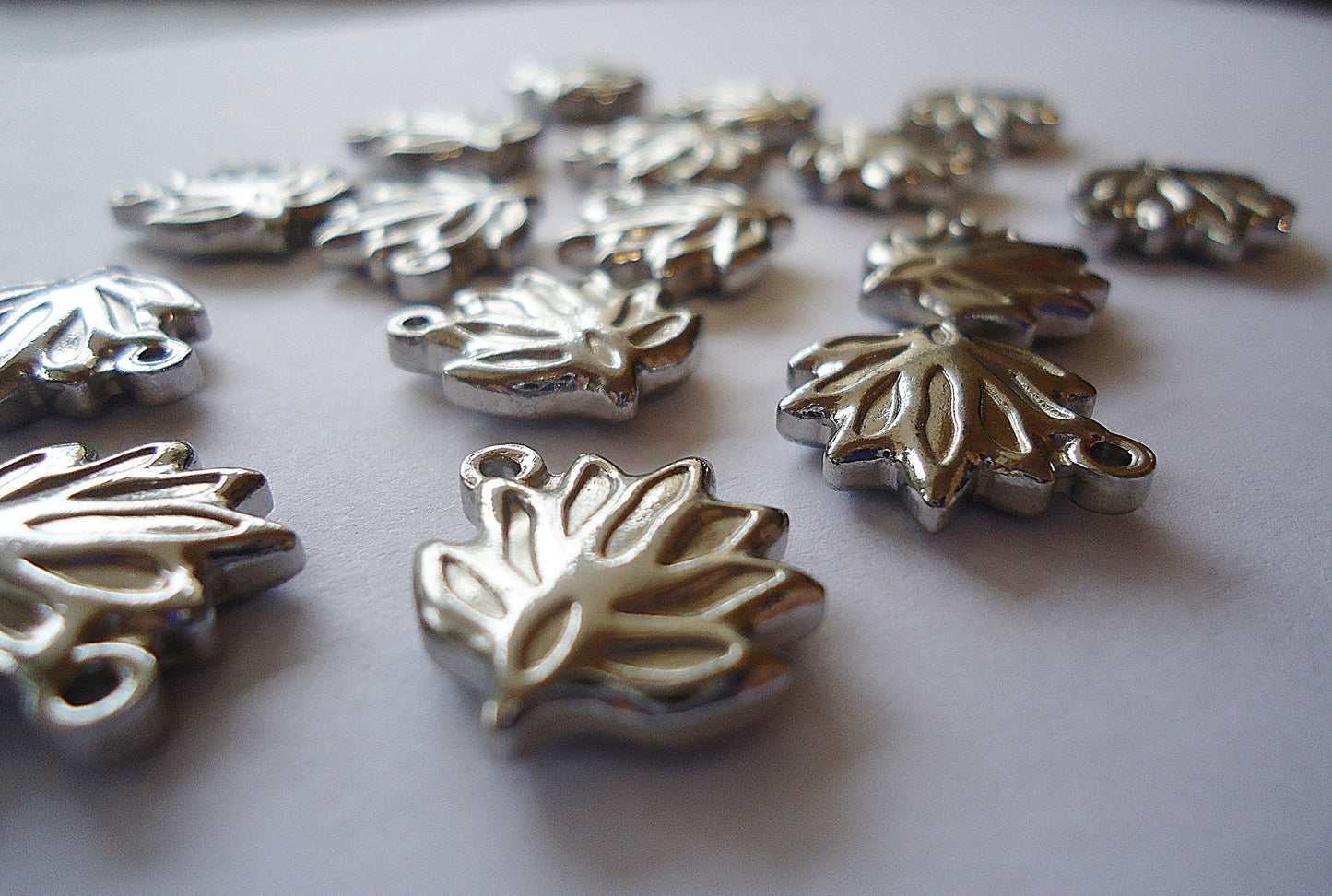Stainless Steel Puffed Lotus Flower Charms, 15mm, Set of 2