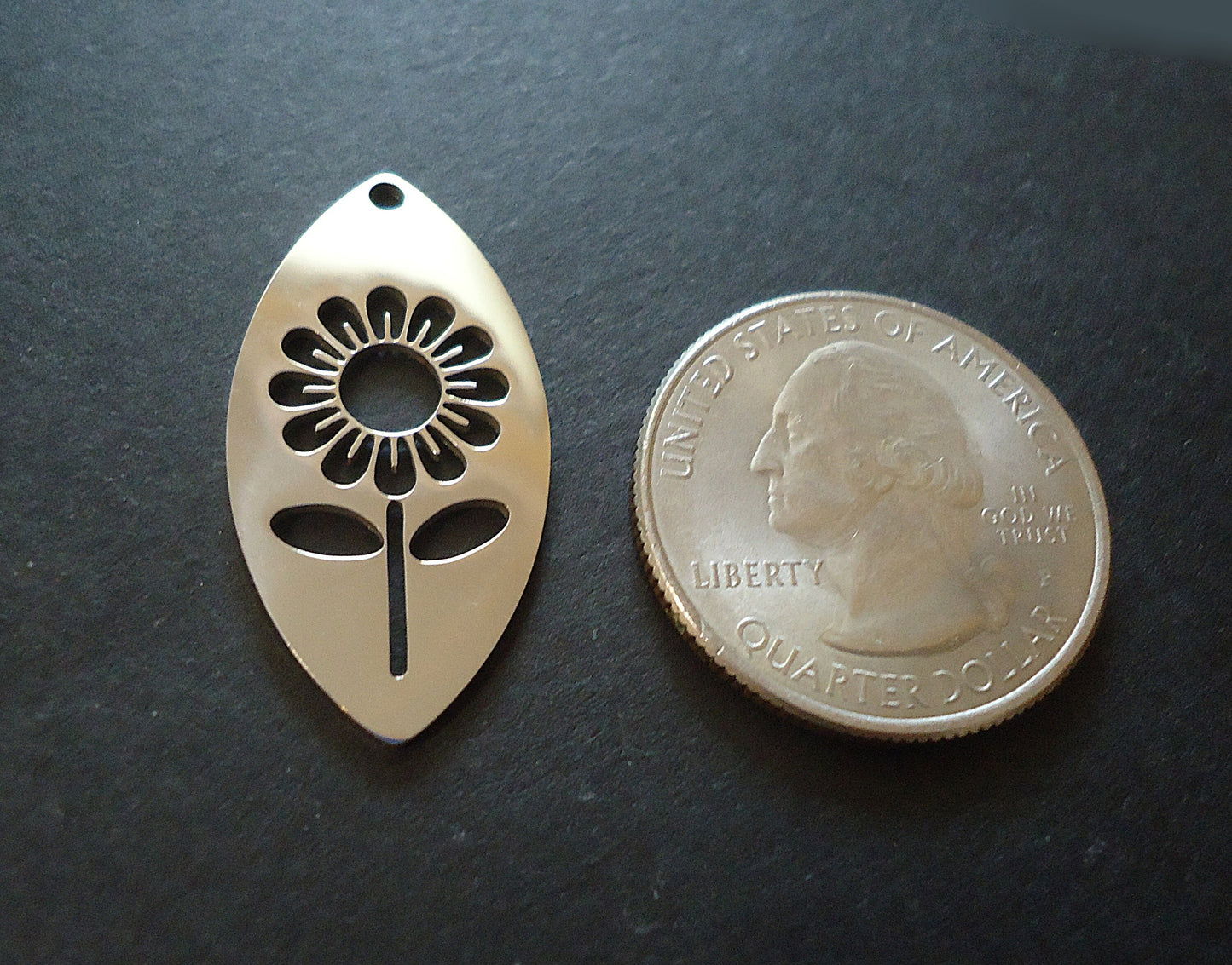Stainless Steel Sunflower Pendant / Charm, 30mm Tall