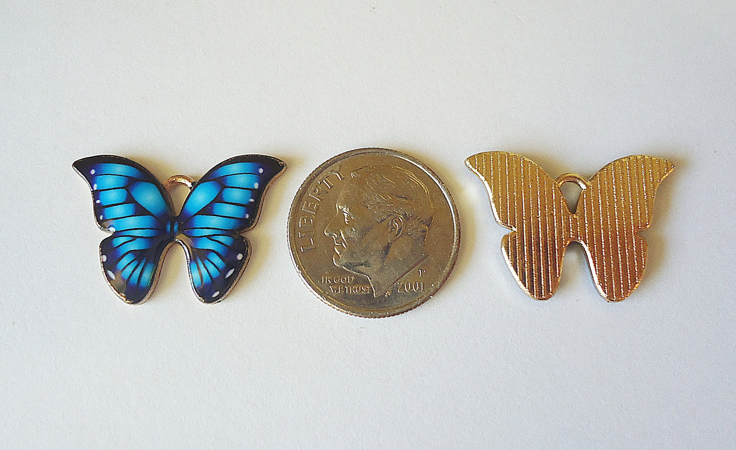 Butterfly Charms / Pendants, Blue, Pink, Yellow, Purple, Light Gold, Enameled, 7/8" W x 5/8" Tall