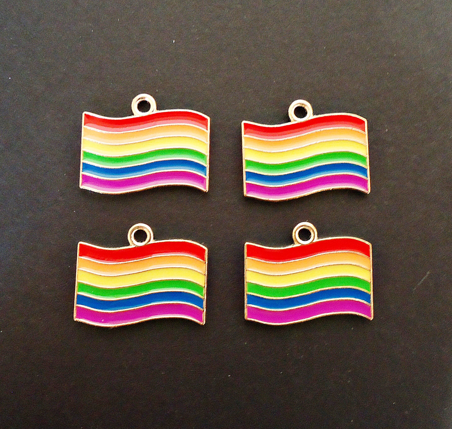 Rainbow Flag Charms, Enameled, Colorful, Gold, Pride, Set of 10