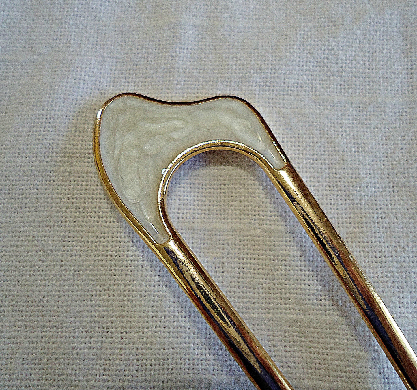 Faux Mother of Pearl Double Hair Stick, Hair Fork, Gold Plated Metal Alloy, 4.25" Long, Resin Swirl, Gold Swirl, Smooth White, Pale Pink