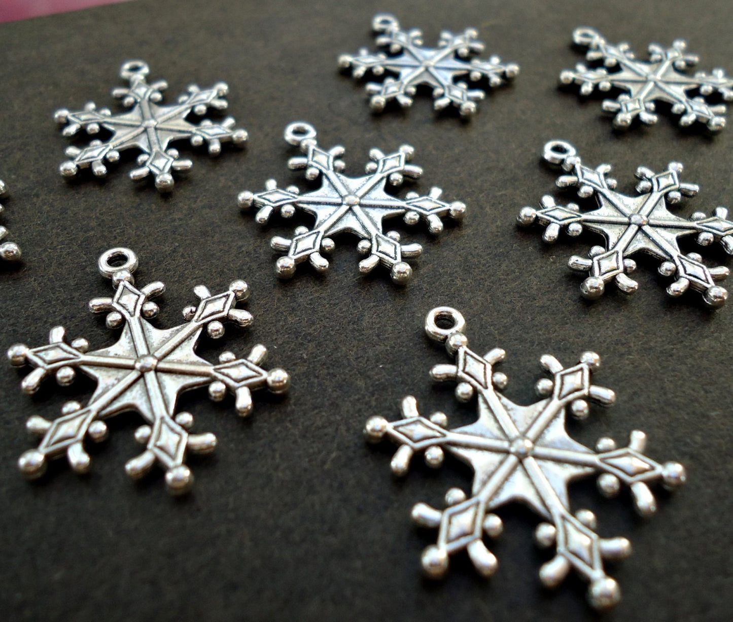 Antique Silver Snowflake Pendants / Charms - 1 Inch Wide - Set of 10 or 25