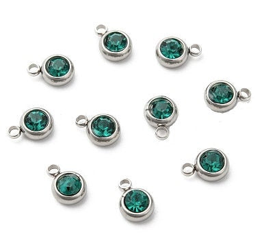 Small Stainless Steel Birthstone Charms - 6mm - Set of 12 - Glass Rhinestones, Hypoallergenic, Non-Tarnishing