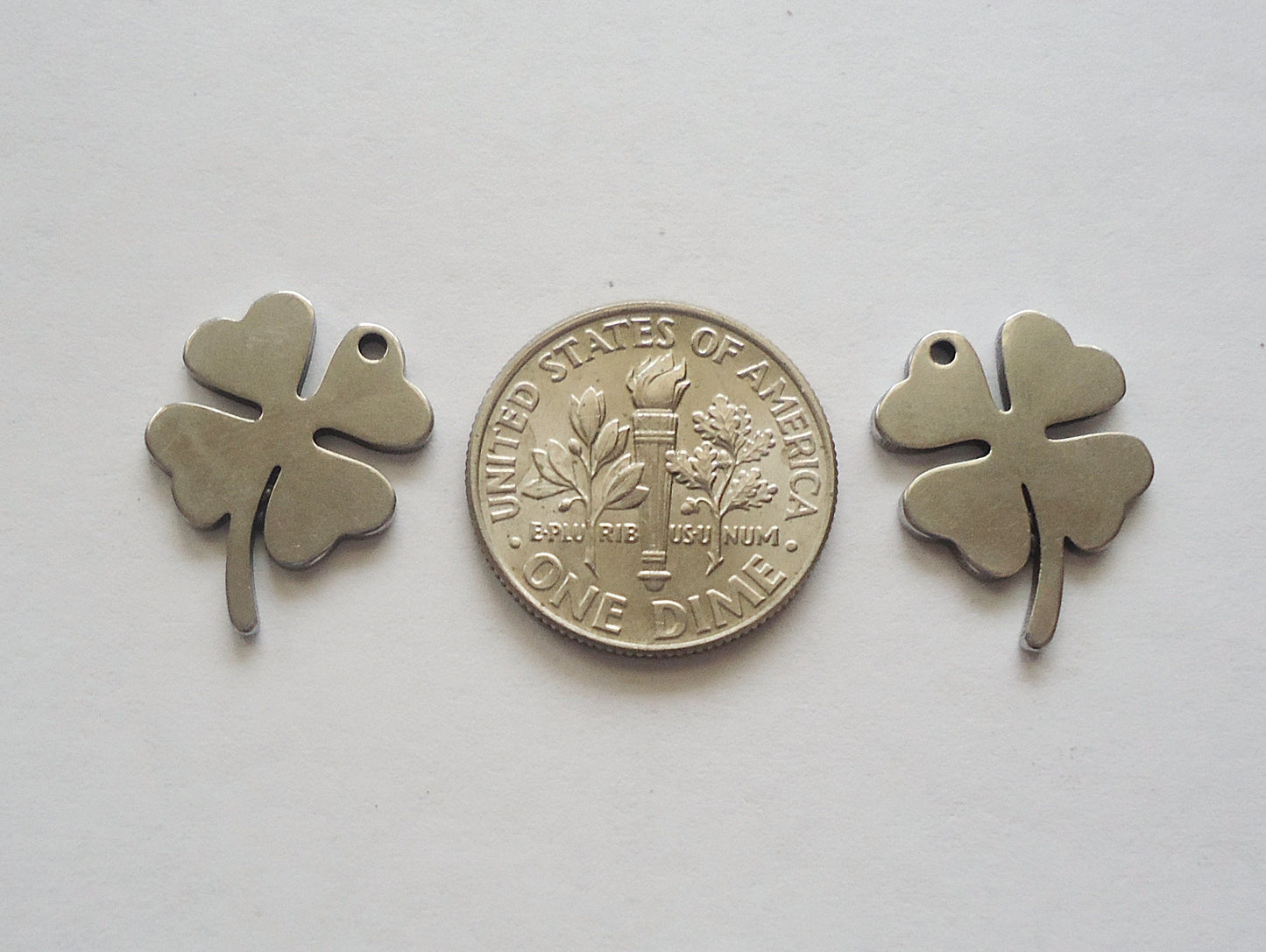 Stainless Steel Four Leaf Clover Charms, 17mm x 13mm, Set of 10