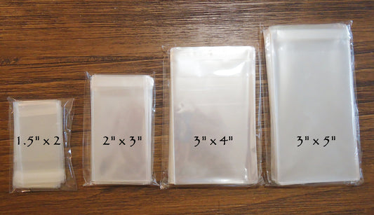 Polypropylene Cello Bags for Small Items, Packs of 100, 1.5"x2", 2"x3", 3"x4", 3"x5", 2"x10"